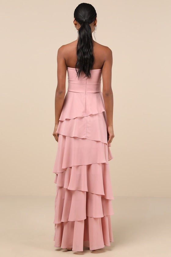 Gorgeous Essence Black Strapless Tiered Maxi Dress