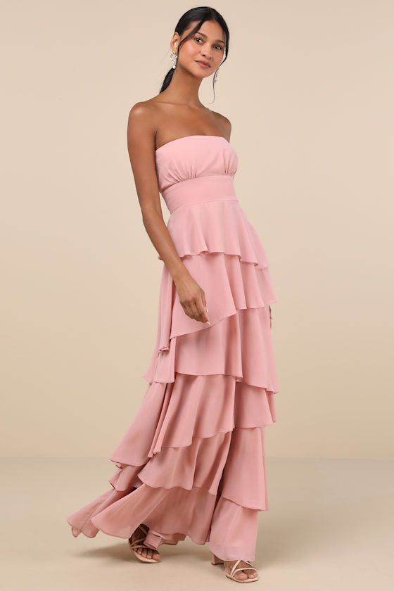 Gorgeous Essence Dark Purple Strapless Tiered Maxi Dress