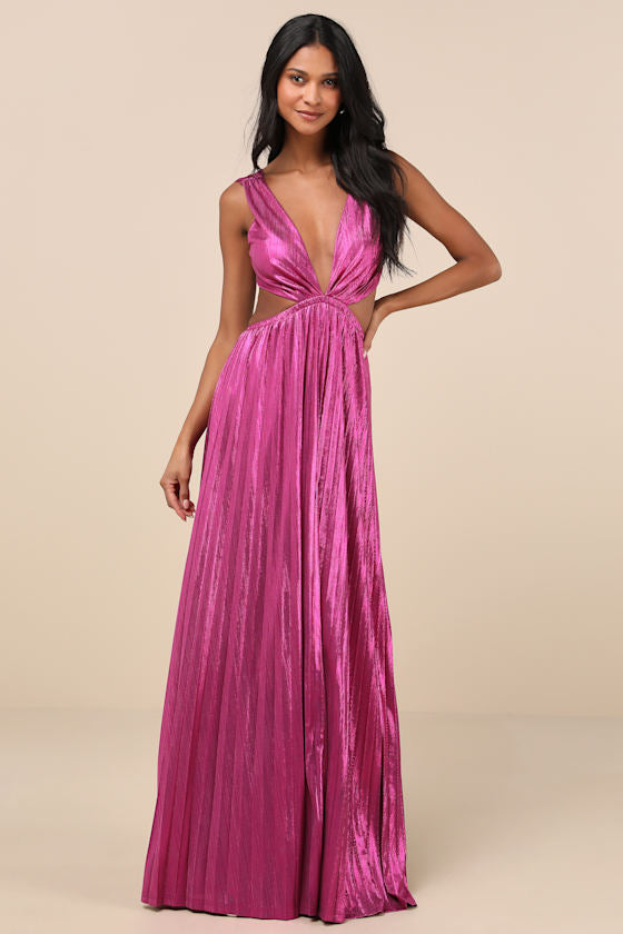 Shining Luxury Bronze Metallic Lurex Cutout Maxi Dress