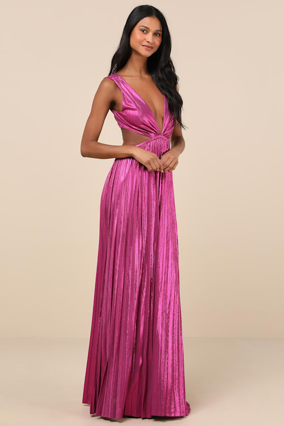 Shining Luxury Bronze Metallic Lurex Cutout Maxi Dress