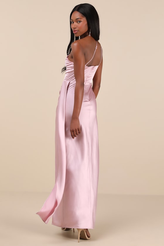 Signature Elegance Rose Satin One-Shoulder Maxi Dress
