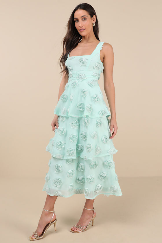 Exceptional Entrance White Sleeveless Tiered Rosette Midi Dress