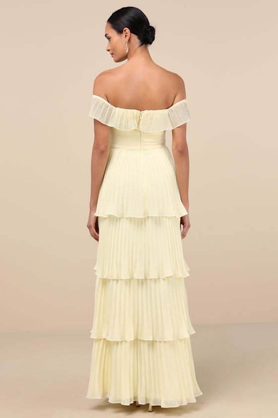 Always Remarkable Black Pleated Off-the-Shoulder Maxi Dress