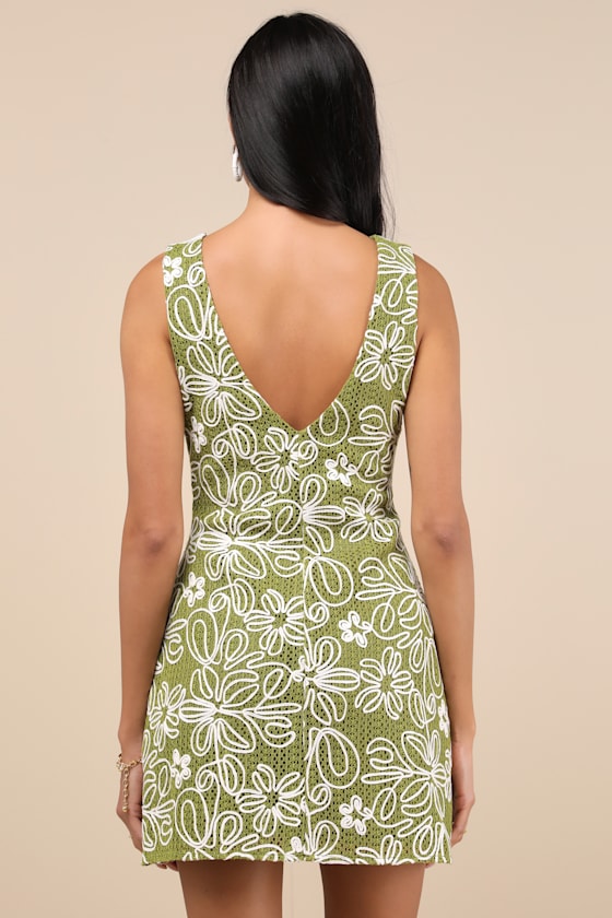 Fenicia Cream Abstract Floral Embroidered Mini Dress