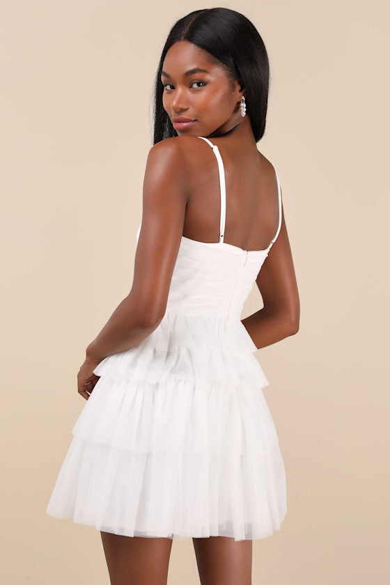 Special Poise Pink Tulle Pleated Sleeveless Tiered Mini Dress