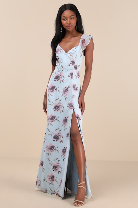 Sweetest Entrance Navy Blue Ruffled Tie-Back Maxi Dress