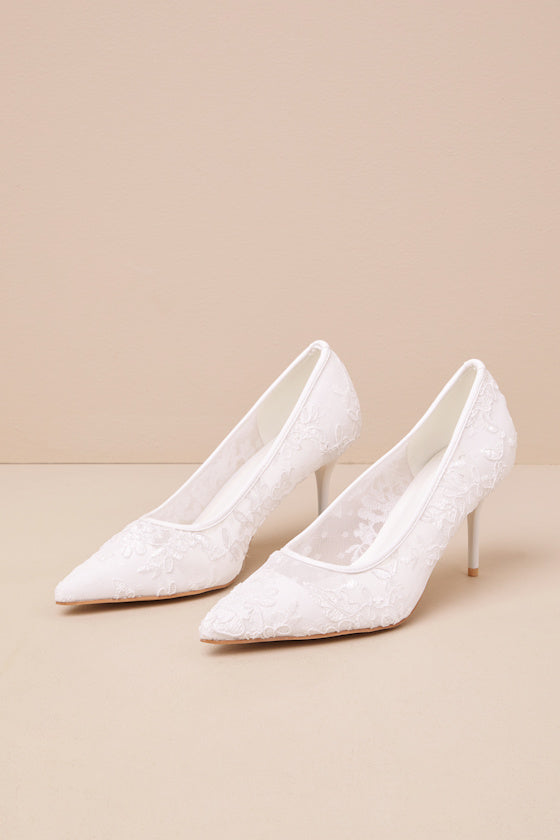 Millie Rose White Mesh Pointed-Toe Pumps