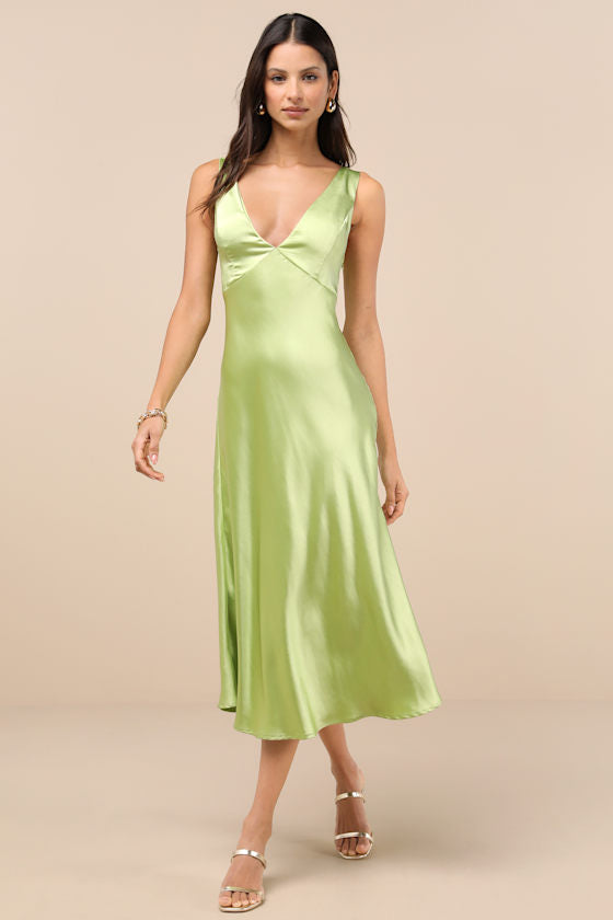 Incredible Love Light Orange Satin Cowl Back Midi Slip Dress