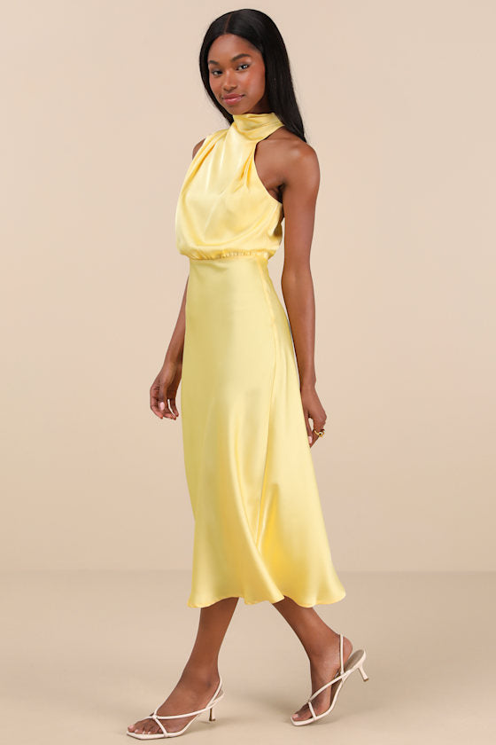Distinctive Charm Navy Satin Asymmetrical Midi Dress