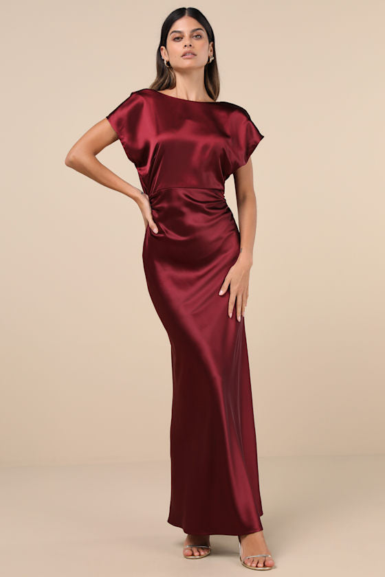 Captivating Presence Forest Green Satin Cowl Back Maxi Dress