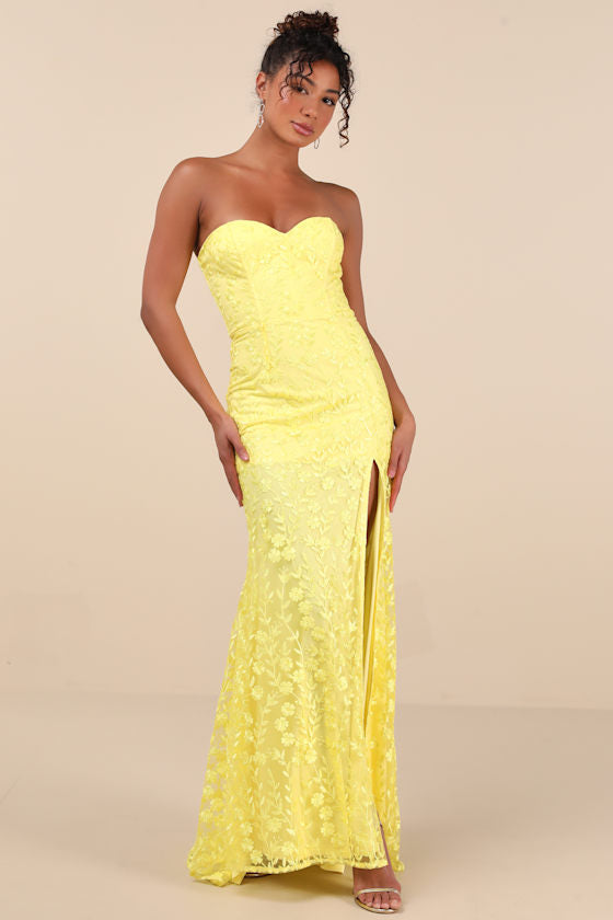 Romantic Beauty Green Floral Embroidered Strapless Maxi Dress