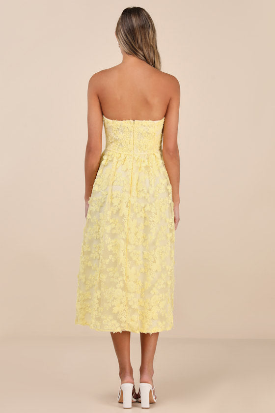 Quite Perfect Black Floral Embroidered Strapless Midi Dress