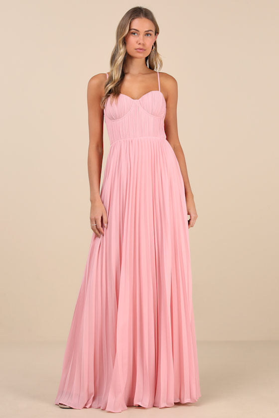 Admirable Elegance Light Blue Pleated Bustier Maxi Dress