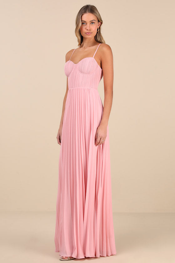 Admirable Elegance Navy Pleated Bustier Maxi Dress