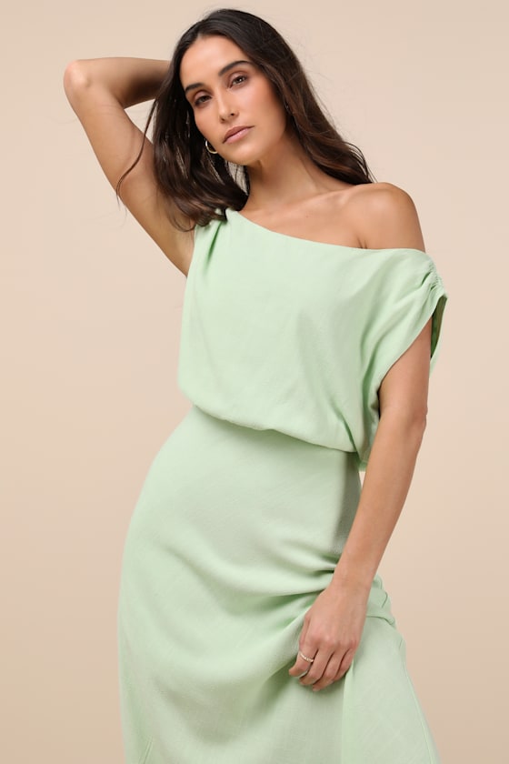 Casual Enchantment Orange Linen Off-the-Shoulder Midi Dress