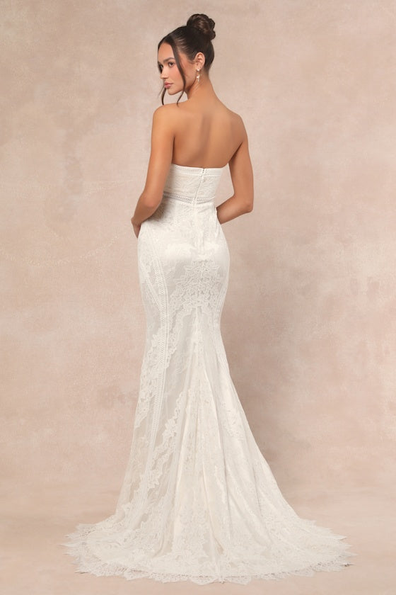 Lovita White Lace Strapless Mermaid Maxi Dress