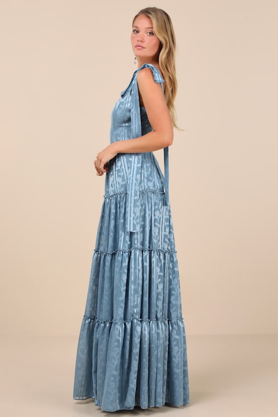 Picturesque Allure Black Jacquard Tie-Strap Maxi Dress