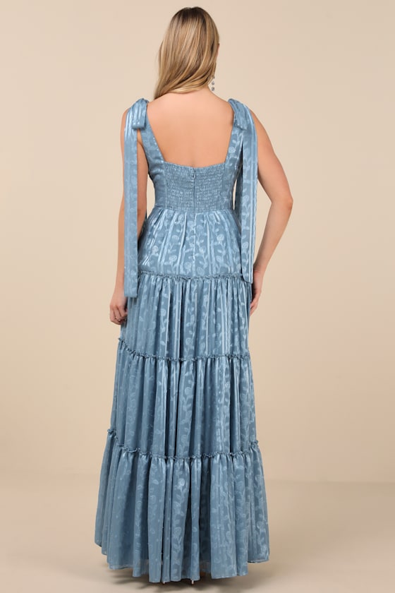 Picturesque Allure Black Jacquard Tie-Strap Maxi Dress