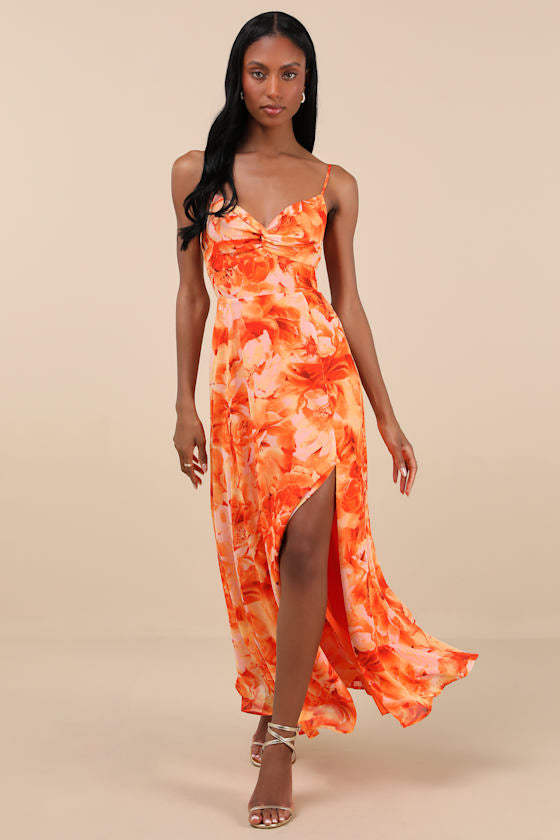 Beautiful Soul Blue Floral Print Twist-Front Maxi Dress