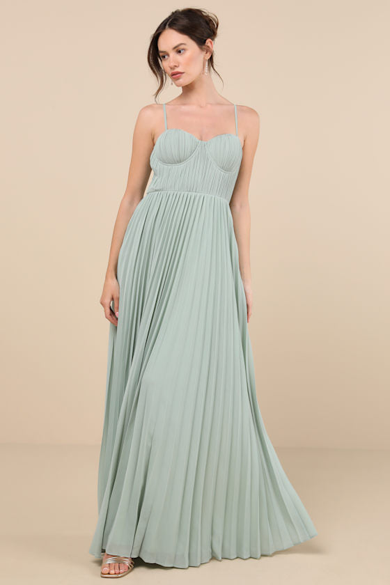 Admirable Elegance Navy Pleated Bustier Maxi Dress