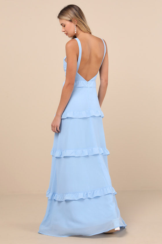 Sincerely Poised Plum Purple Backless Bustier Tiered Maxi Dress