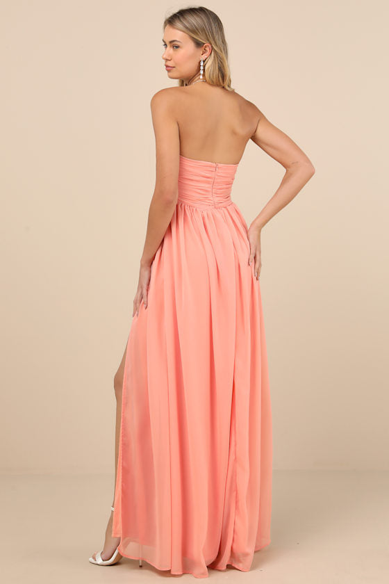 Luxe Favorite Dark Purple Strapless Ruched Maxi Dress
