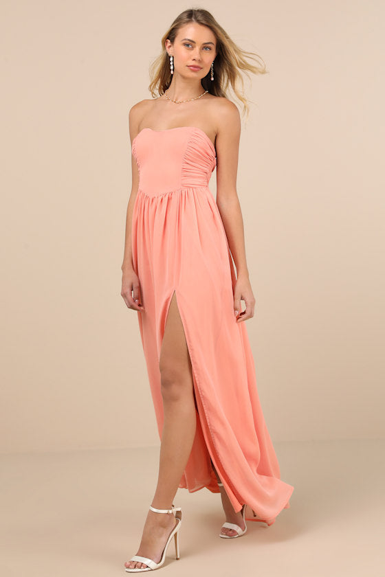 Luxe Favorite Black Strapless Ruched Maxi Dress