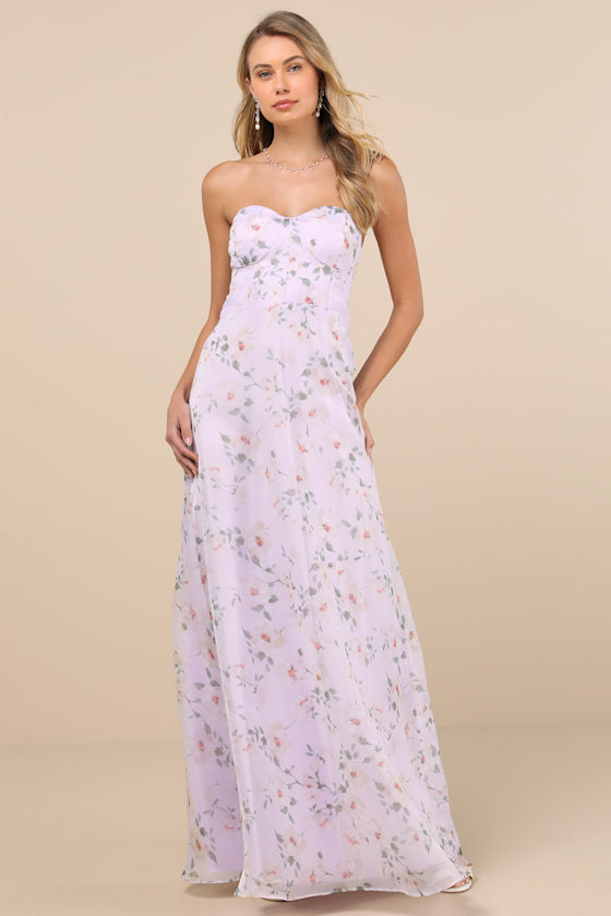 Chic Preciousness Light Blue Floral Organza Bustier Maxi Dress