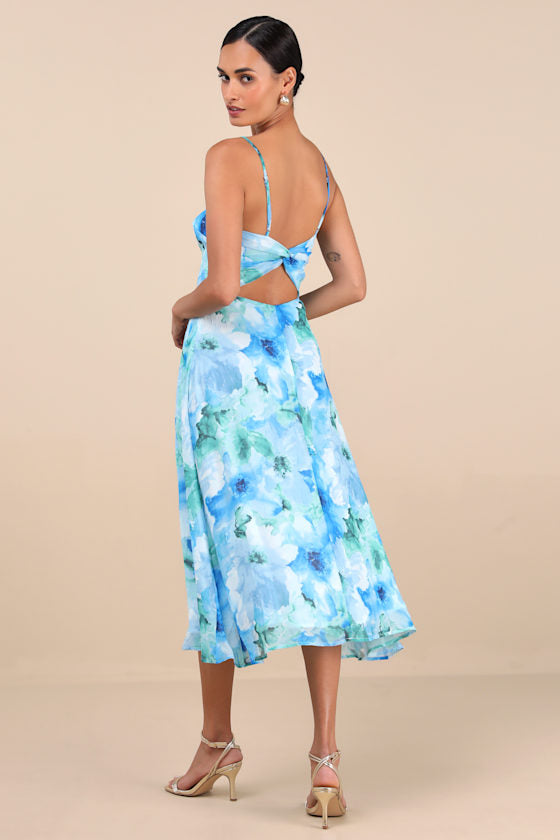 Radiant Feelings Orange and Purple Floral Chiffon Midi Dress
