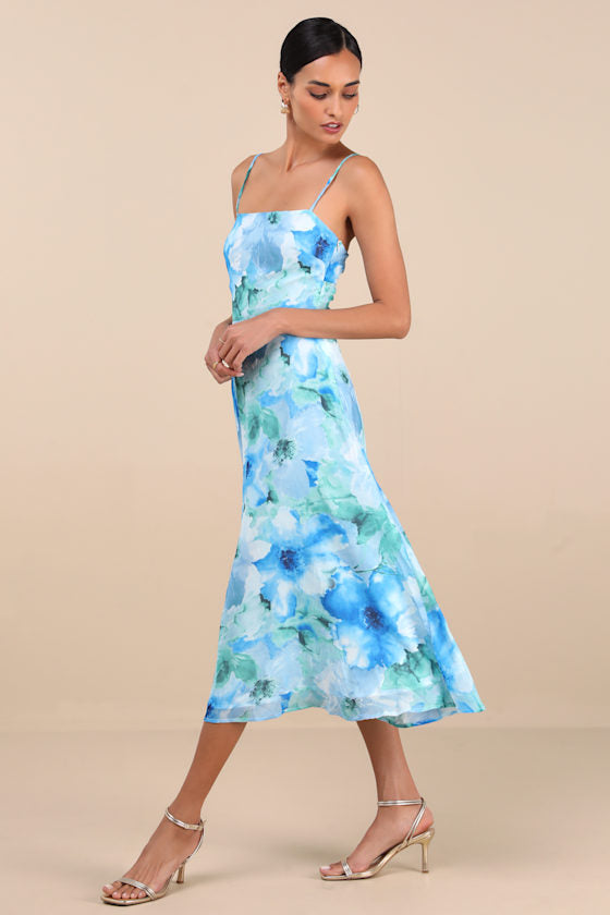Radiant Feelings Orange and Purple Floral Chiffon Midi Dress