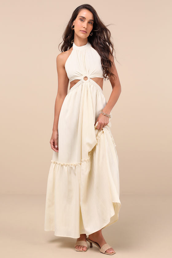Island Vacay Chartreuse Tie-Back Maxi Dress
