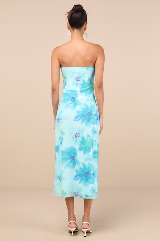 Jaylah Mint Multi Mesh Strapless Midi Dress