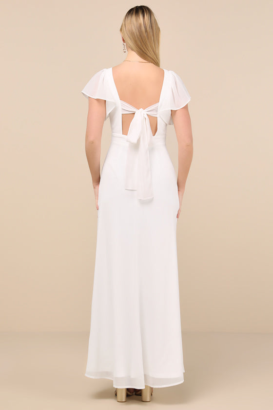 Simply Delightful Light Blue Tie-Back Flutter Sleeve Maxi Dress