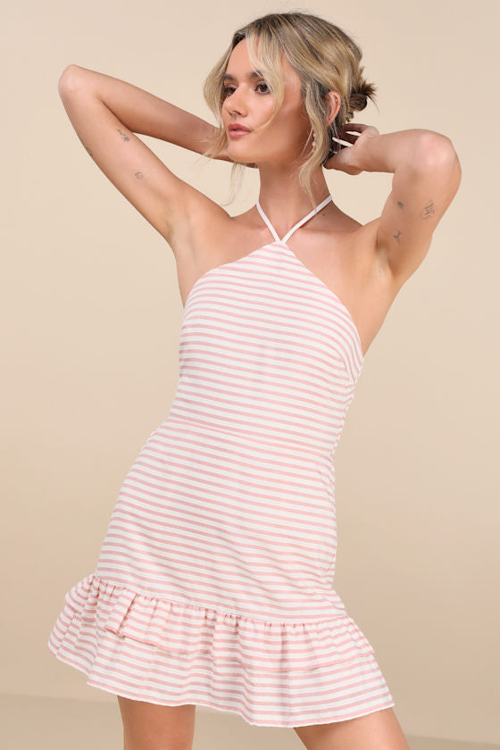 Kianne Blue Striped Cutout Tie-Back Midi Dress