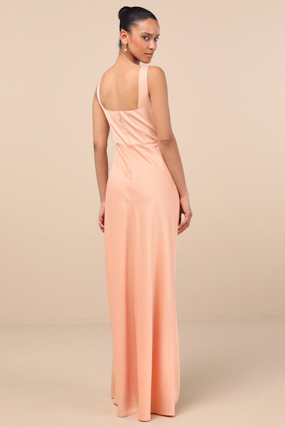 Red Carpet Romance Light Blue Satin Square Neck Maxi Dress