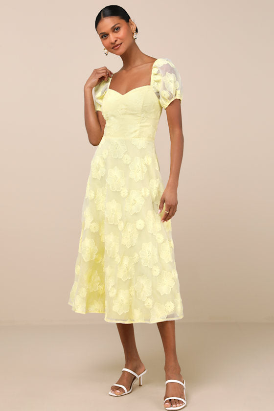 Sweetest Behavior White Embroidered Puff Sleeve Midi Dress