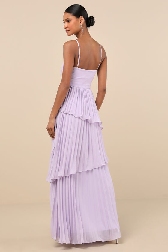Jehona Emerald Green Pleated Tiered Maxi Dress
