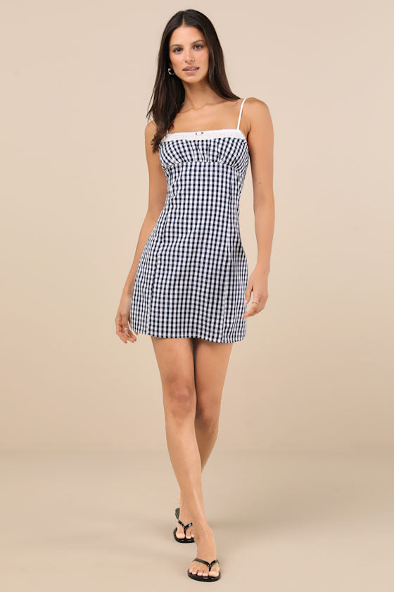 Serrano Navy Gingham Mini Dress