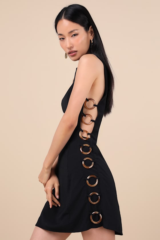 Decidedly Summery Light Blue Cutout Sleeveless O-Ring Mini Dress