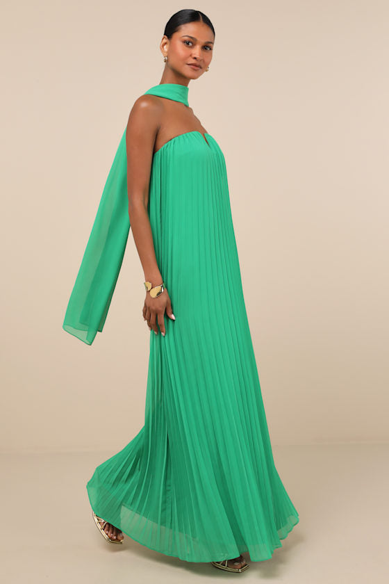 Lael Navy Pleated Strapless Dress and Scarf Set