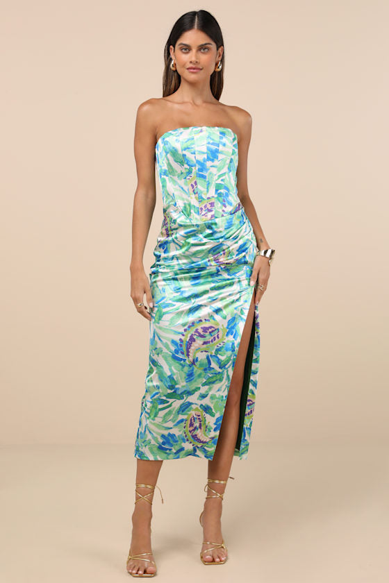 Deasia Pink Multi Floral Bustier Midi Dress