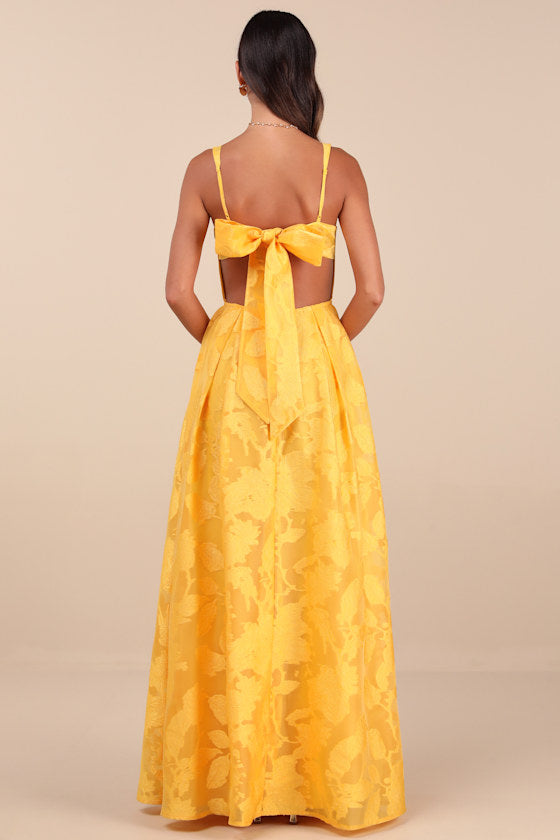 Perfected Aura Red Jacquard Tie-Back Maxi Dress with Pockets