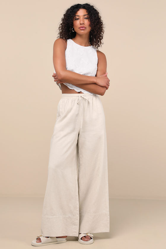 Brisa Light Blue Striped Cuffed Wide-Leg Pants
