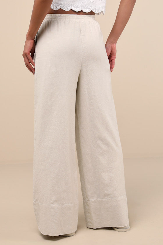 Brisa White Cuffed Wide-Leg Pants