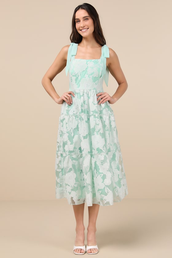 Proof of Perfection Blue Floral Tiered Tie-Strap Midi Dress