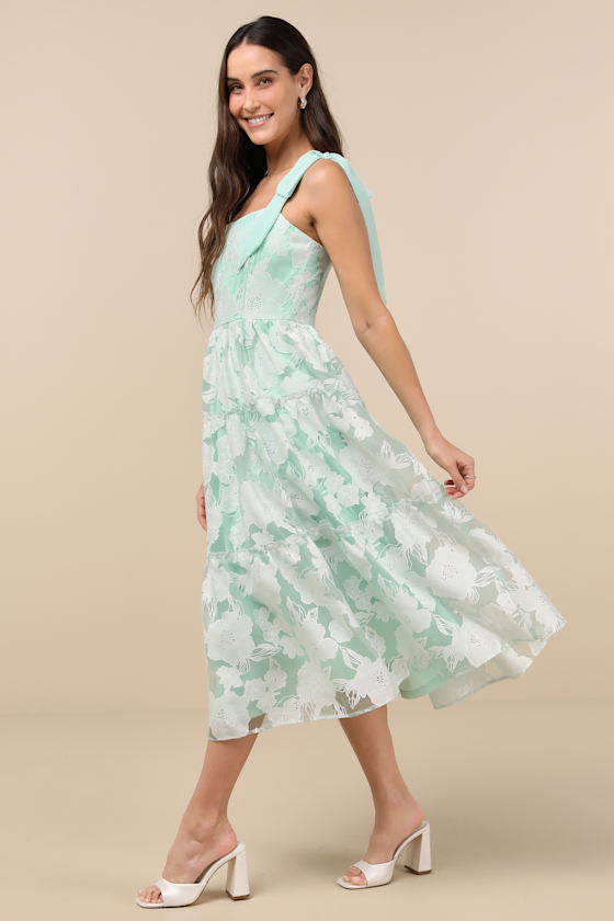Proof of Perfection Blue Floral Tiered Tie-Strap Midi Dress
