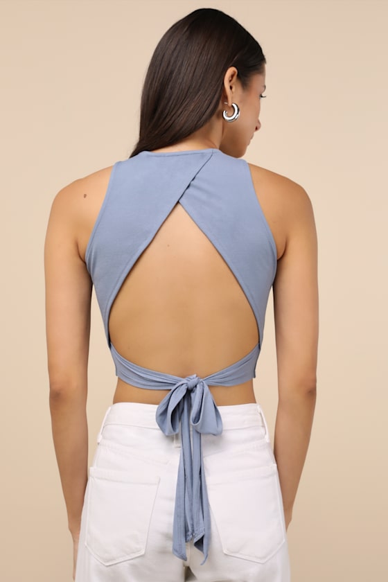 Let's Tie It White Tie-Back Cropped Tank Top