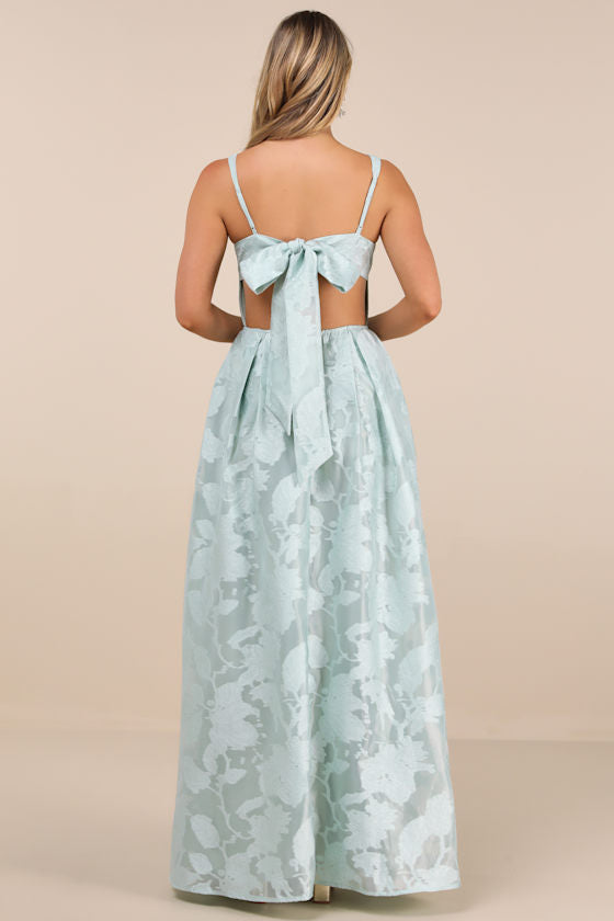 Perfected Aura Red Jacquard Tie-Back Maxi Dress with Pockets