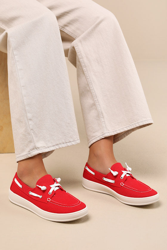 Galley Red Canvas Boat Shoes