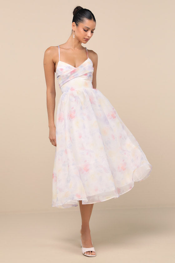 Kianne Blue Striped Cutout Tie-Back Midi Dress